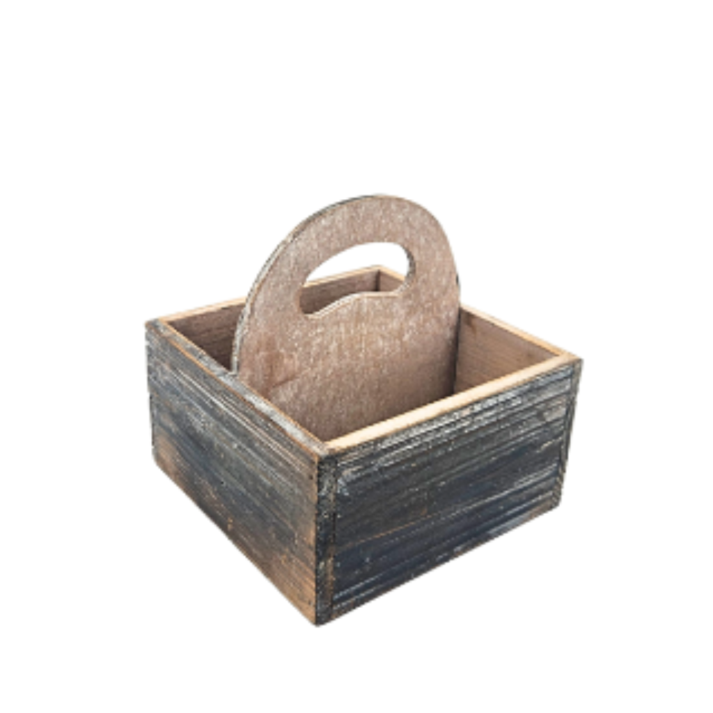Rustic Square Wood Planter – 6.5” with Handle