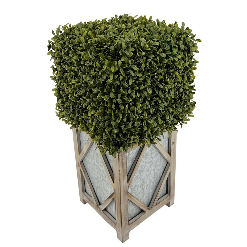 Faux Boxwood Square Topiary in Diamond Stout Wood/Metal