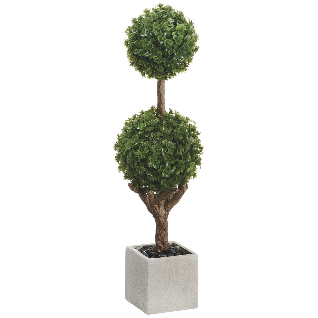 Artificial 15.5" Green Baby's Tear Double Ball Topiary in Paper Mache Pot - House of Silk Flowers®