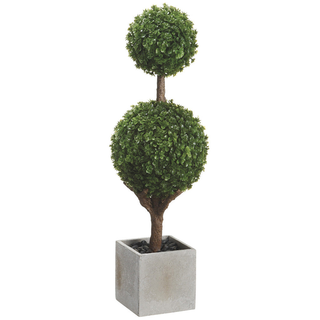 Artificial 18" Green Baby's Tear Double Ball Topiary in Paper Mache Pot - House of Silk Flowers®