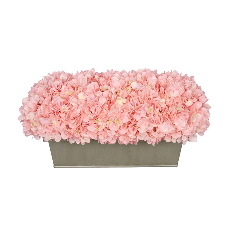 Artificial Pink Hydrangea in Gloss Silver Zinc Rectangle House of Silk Flowers®