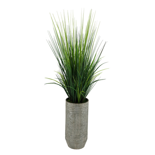 Artificial Marsh Grass in Smooth Industrial Metal Planter