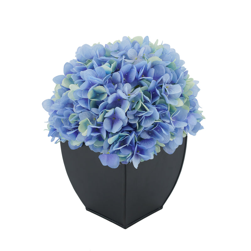 Artificial Blue Hydrangea in Black Tapered Zinc Cube House of Silk Flowers®