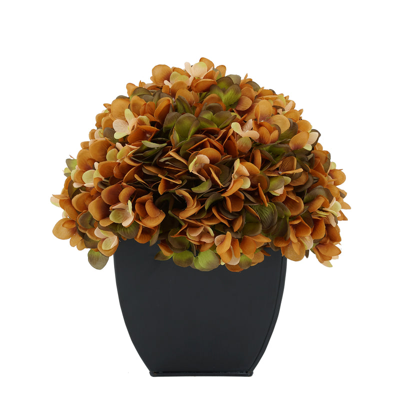 Artificial Coffee Hydrangea in Black Tapered Zinc Cube House of Silk Flowers®