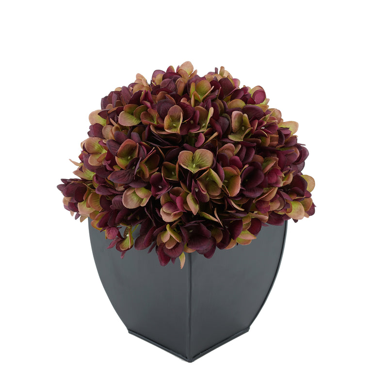Artificial Plum Hydrangea in Black Tapered Zinc Cube House of Silk Flowers®
