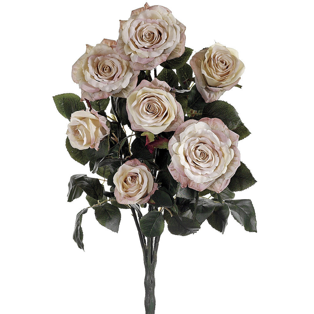 House of Silk Flowers Artificial 21.5 inch Cream Beige Rose Bush (Set of 6)