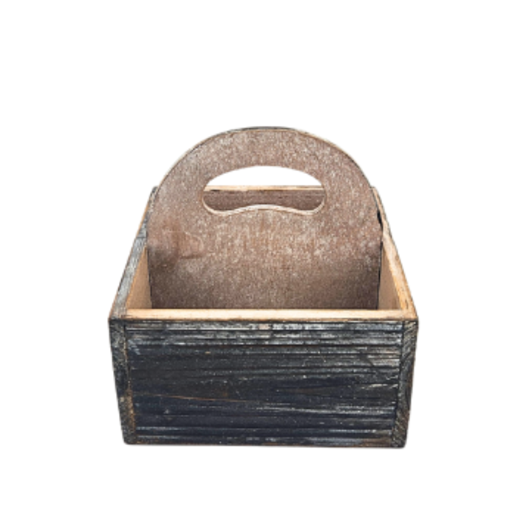 Rustic Square Wood Planter – 6.5” with Handle