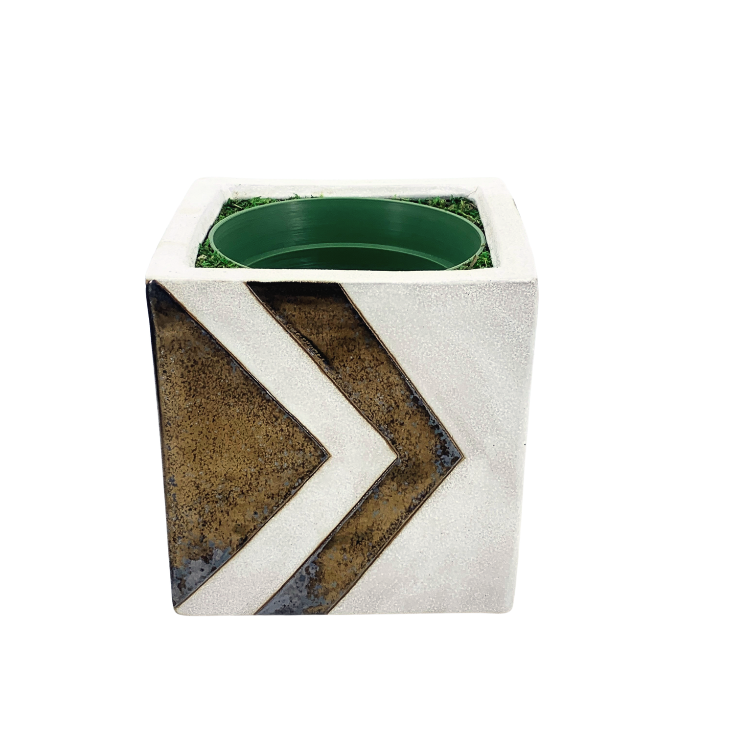 Sandy White and Bronze Pot-in-a-Pot Ceramic Container