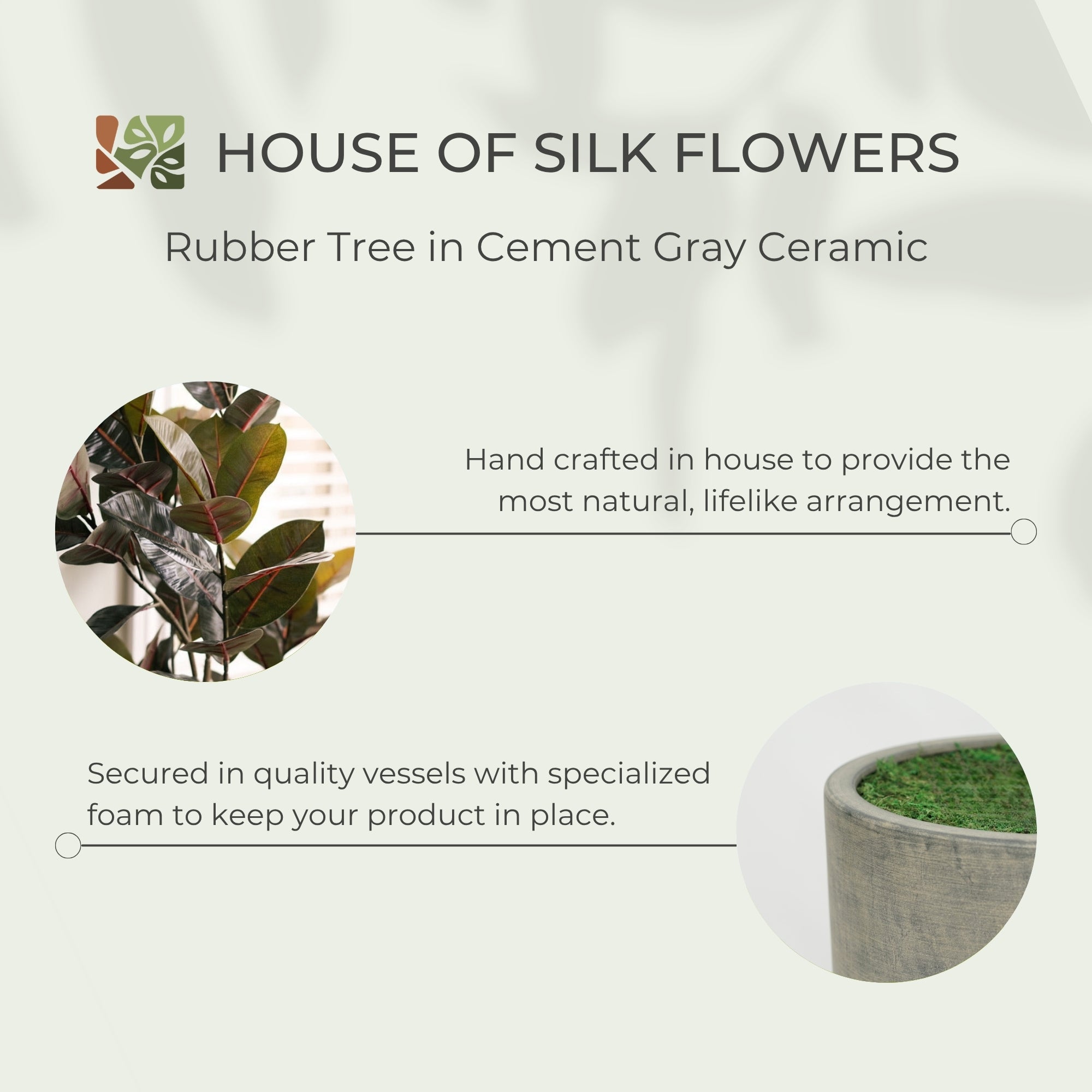 58" Rubber Tree in Cement Gray Ceramic