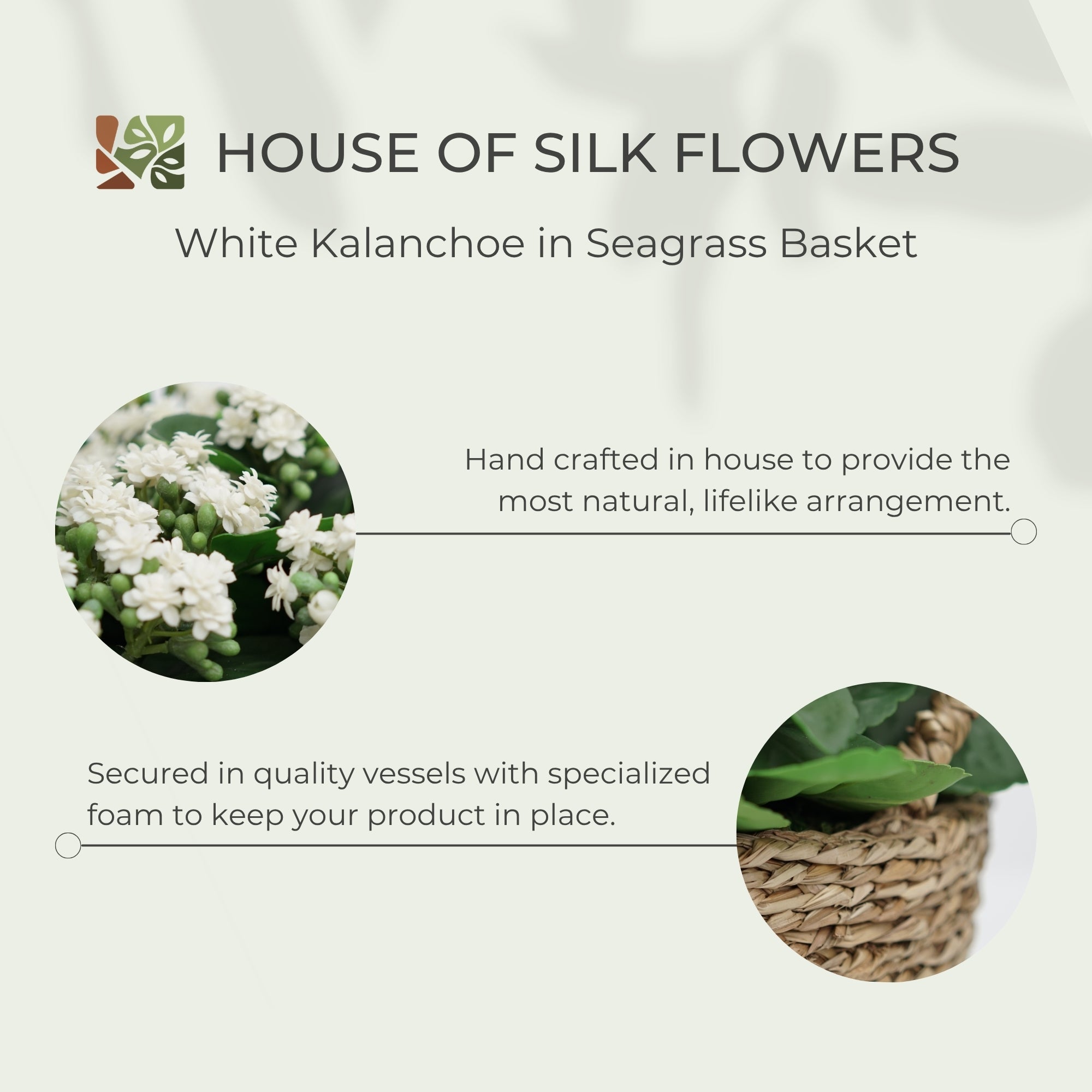 12" Faux White Kalanchoe In a Seagrass Basket
