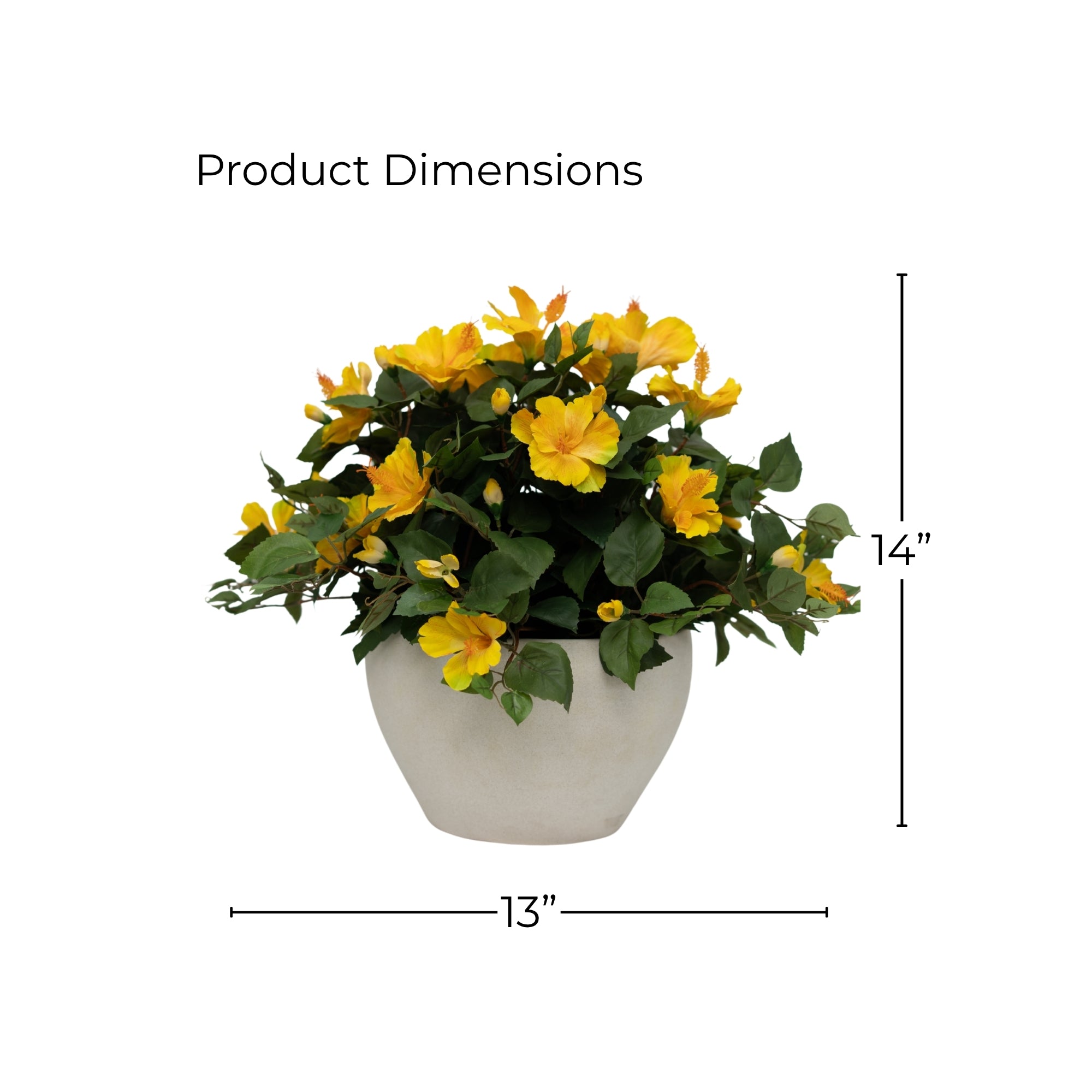 14" Yellow Hibiscus in Stone Wash White Ceramic