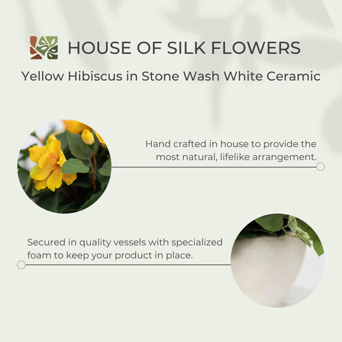 14" Yellow Hibiscus in Stone Wash White Ceramic