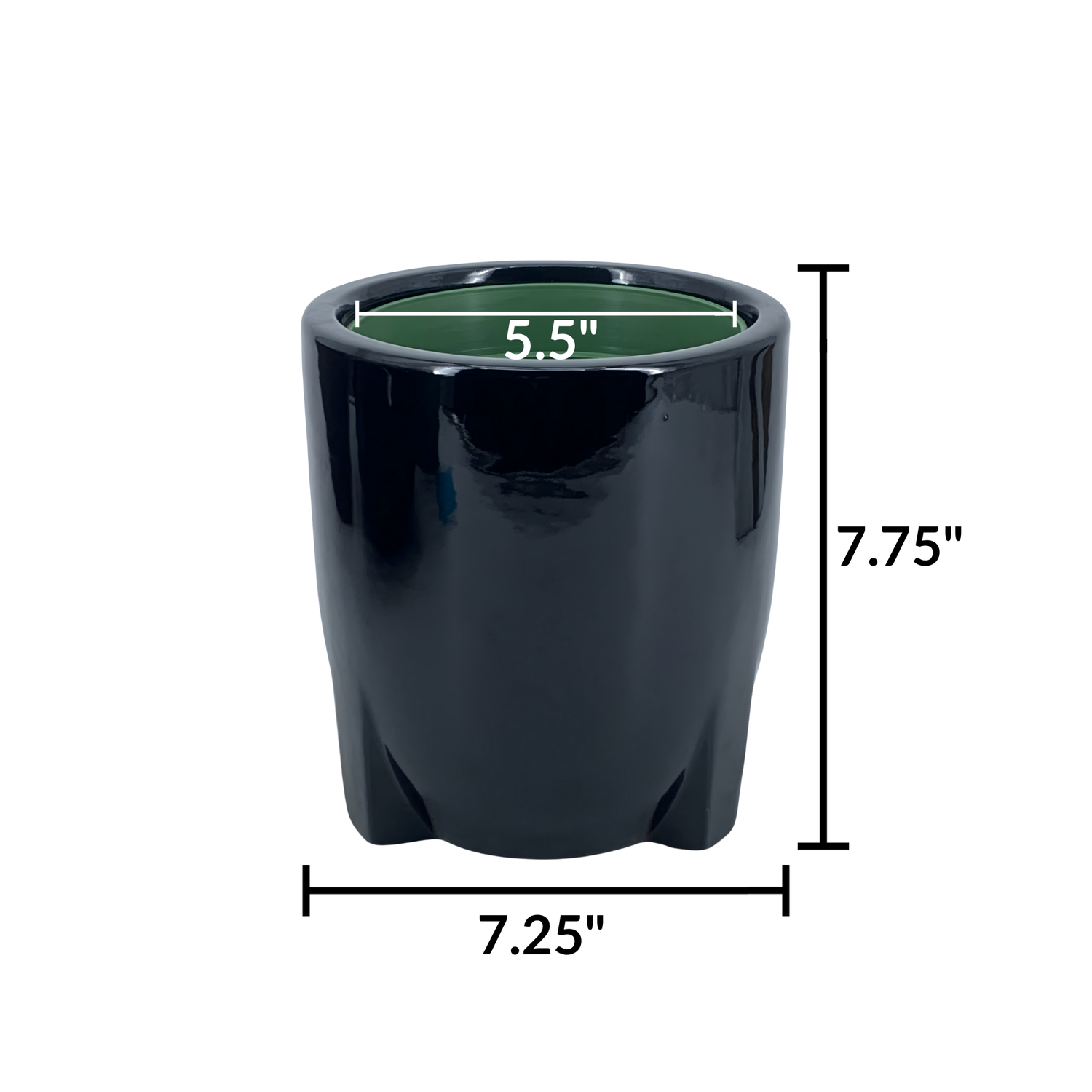 Glossy Black Small Ceramic Tripod Pot-in-a-Pot Container