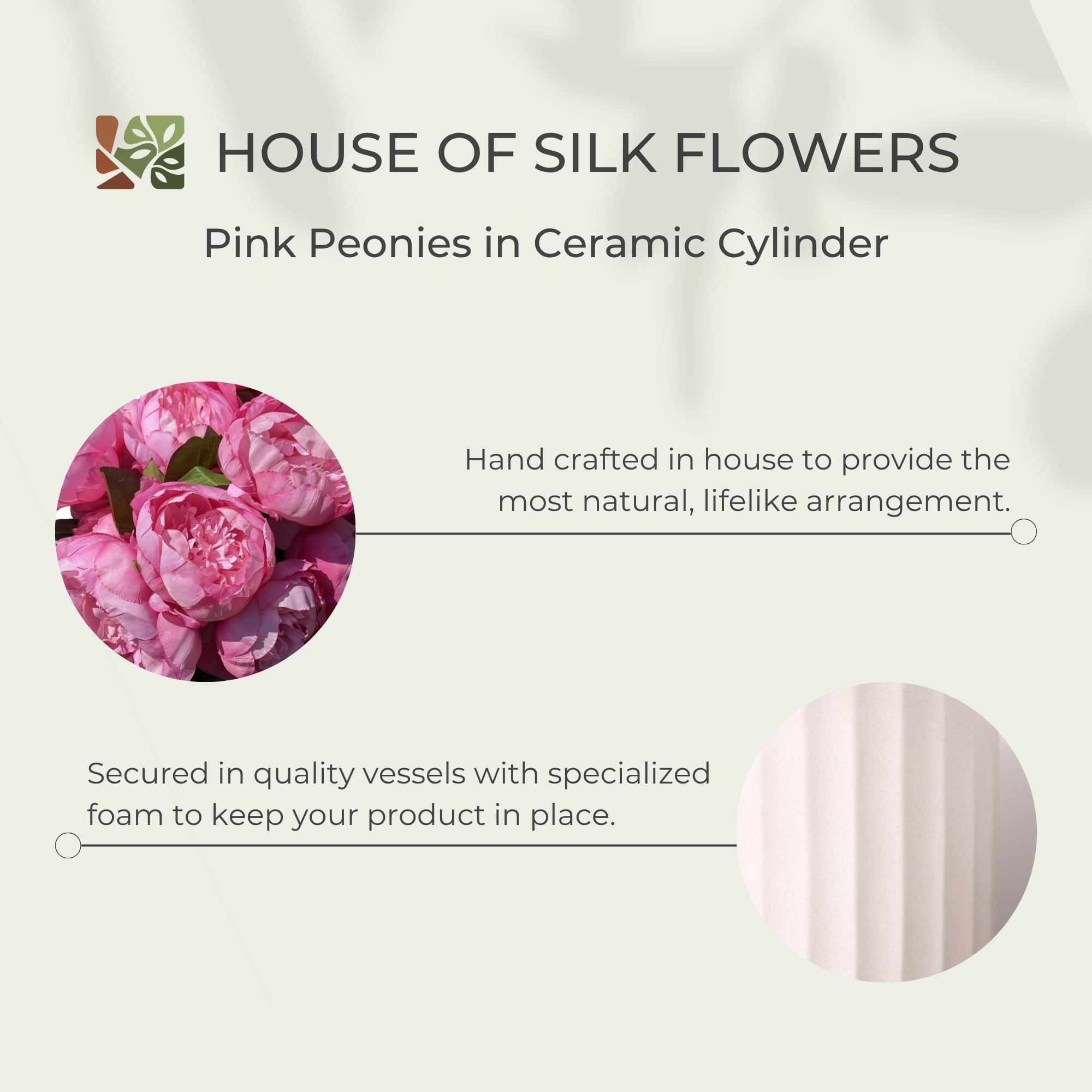18" Faux Pink Peonies in Ceramic Cylinder Vessel