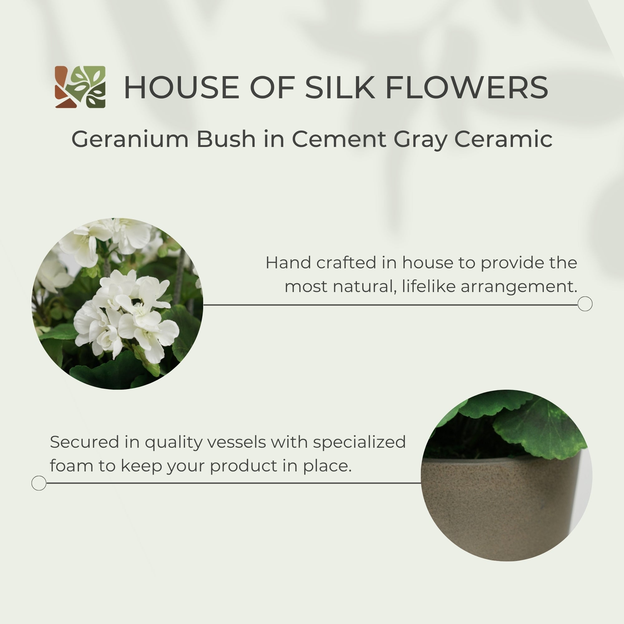 18" Geranium Bush in Cement Gray Ceramic