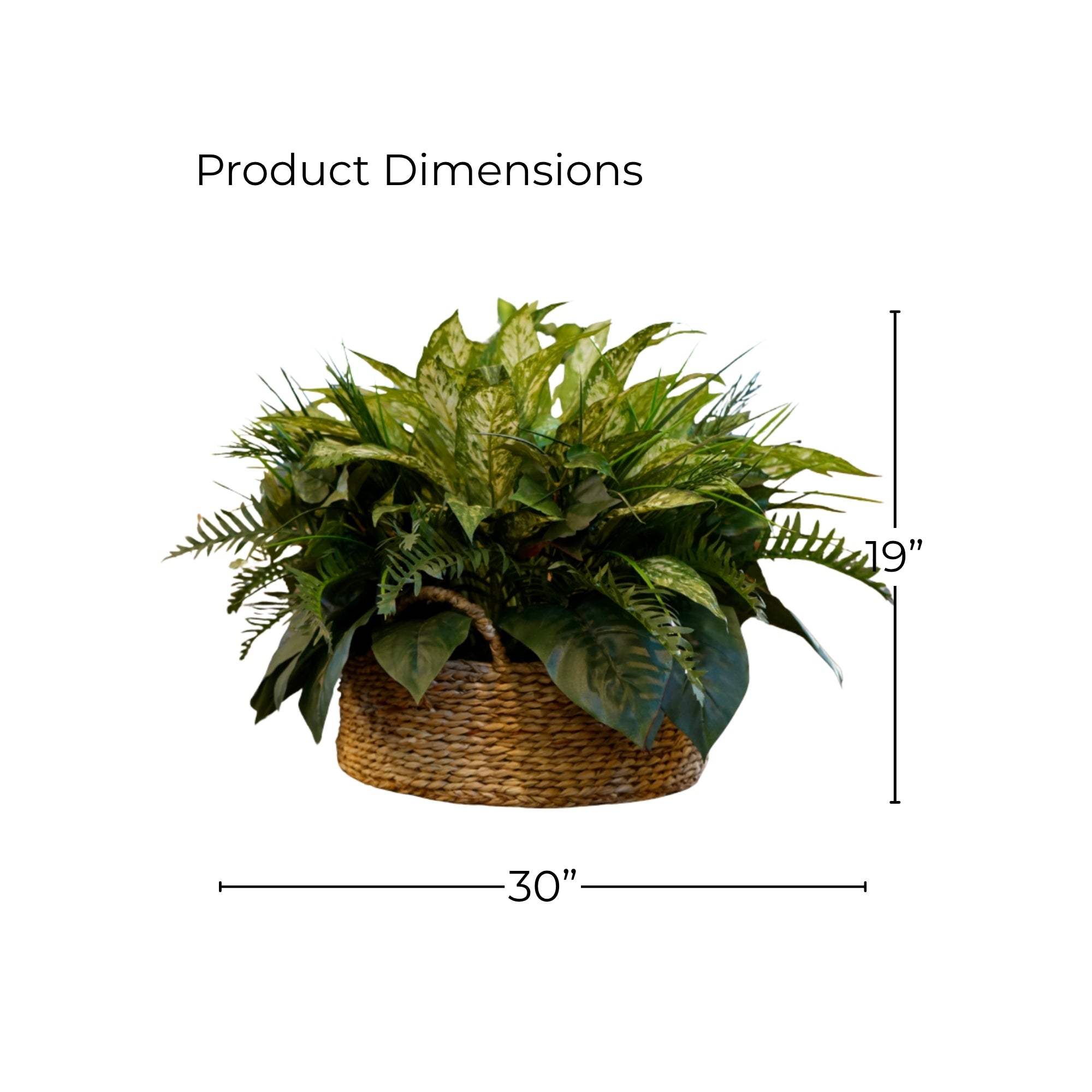 19" Mixed Faux Greenery Arrangement in a Natural Seagrass Bowl Basket