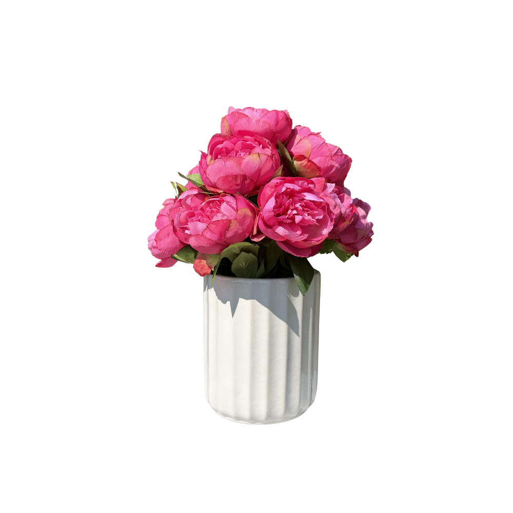 Faux Pink Peonies in Ceramic Cylinder Vessel