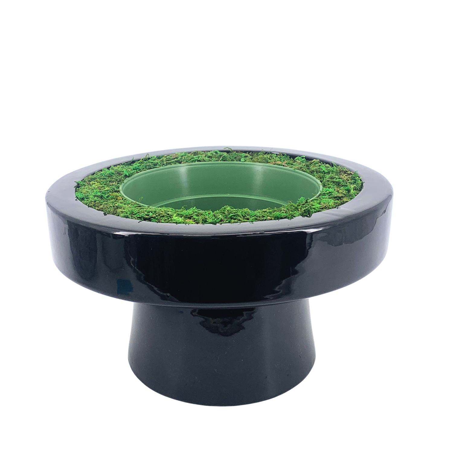 Glossy Black Round Ceramic Pot-in-a-Pot Pedestal