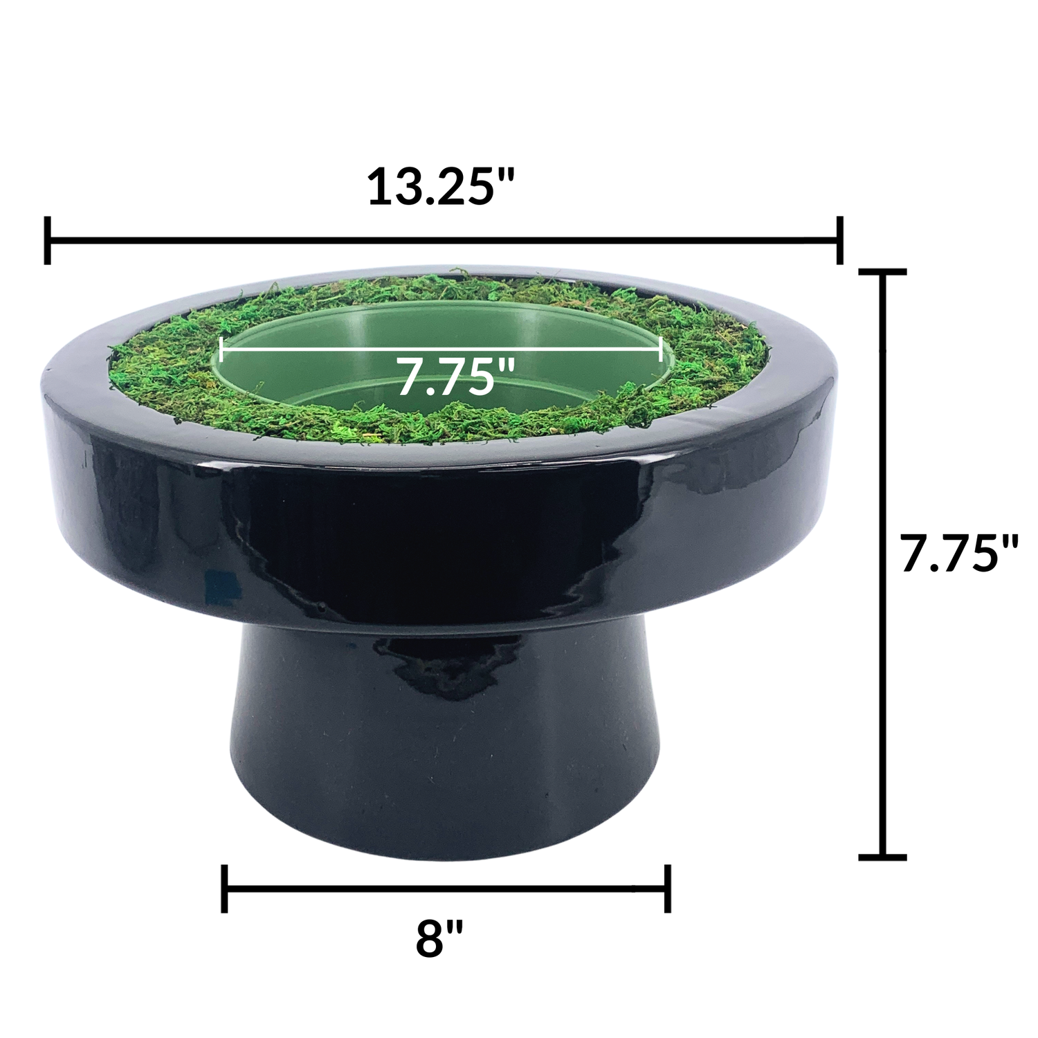 Glossy Black Round Ceramic Pot-in-a-Pot Pedestal