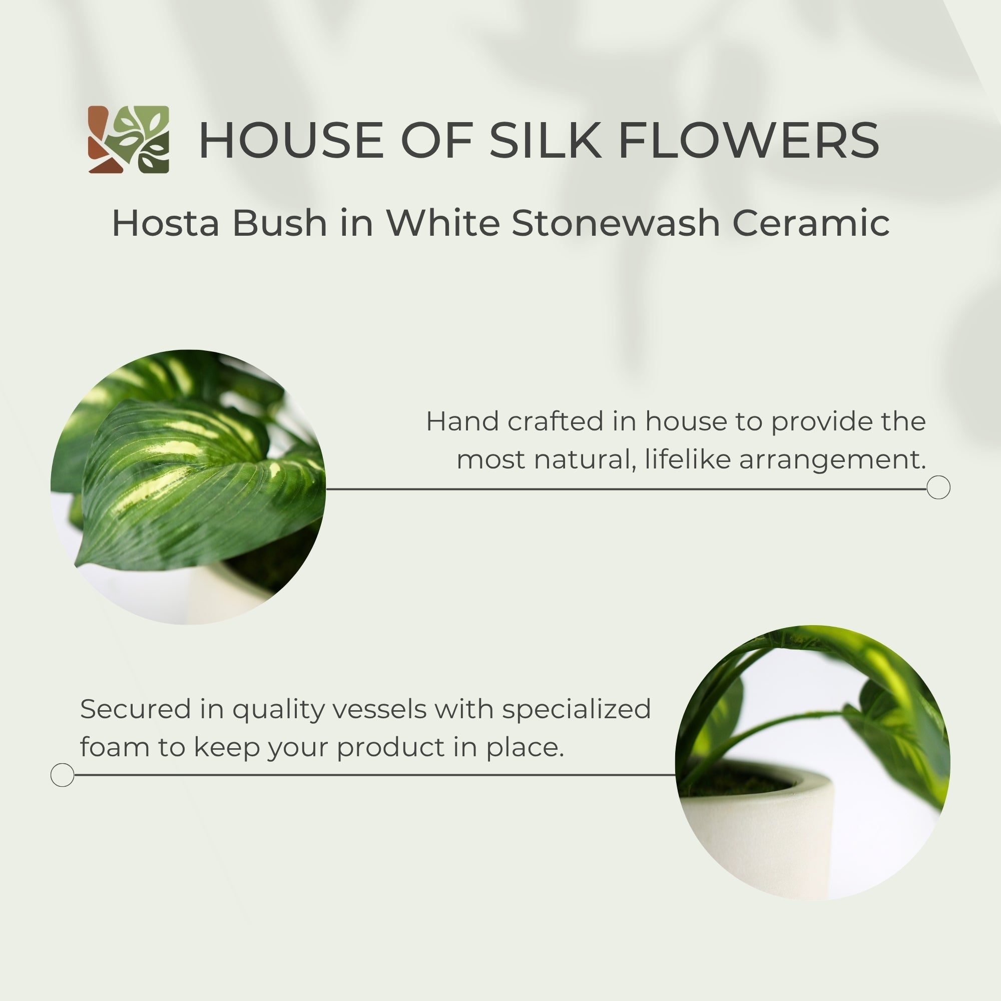 21" Faux Hosta Bush in a Large White Stonewash Ceramic Bowl