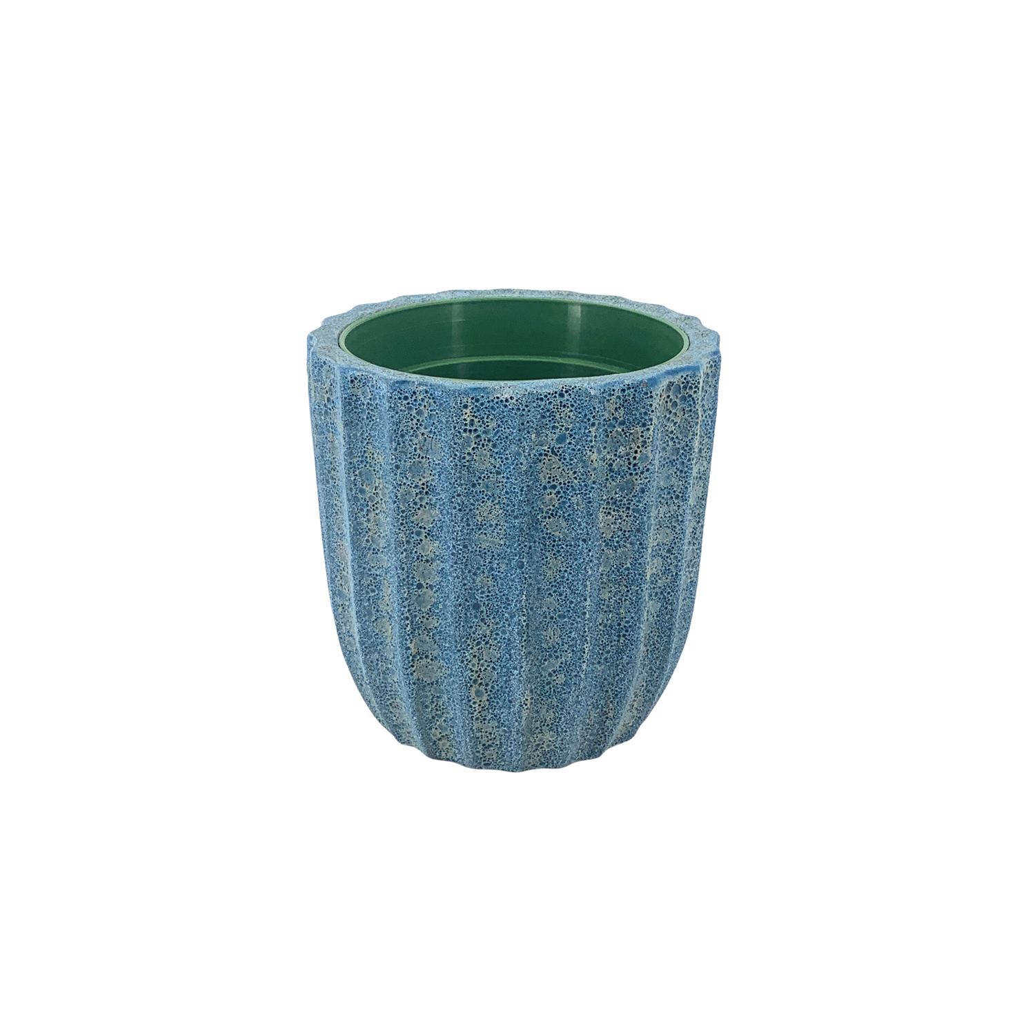 Atlantic Green Boiled Ribbed Ceramic Pot-in-a-Pot Planter