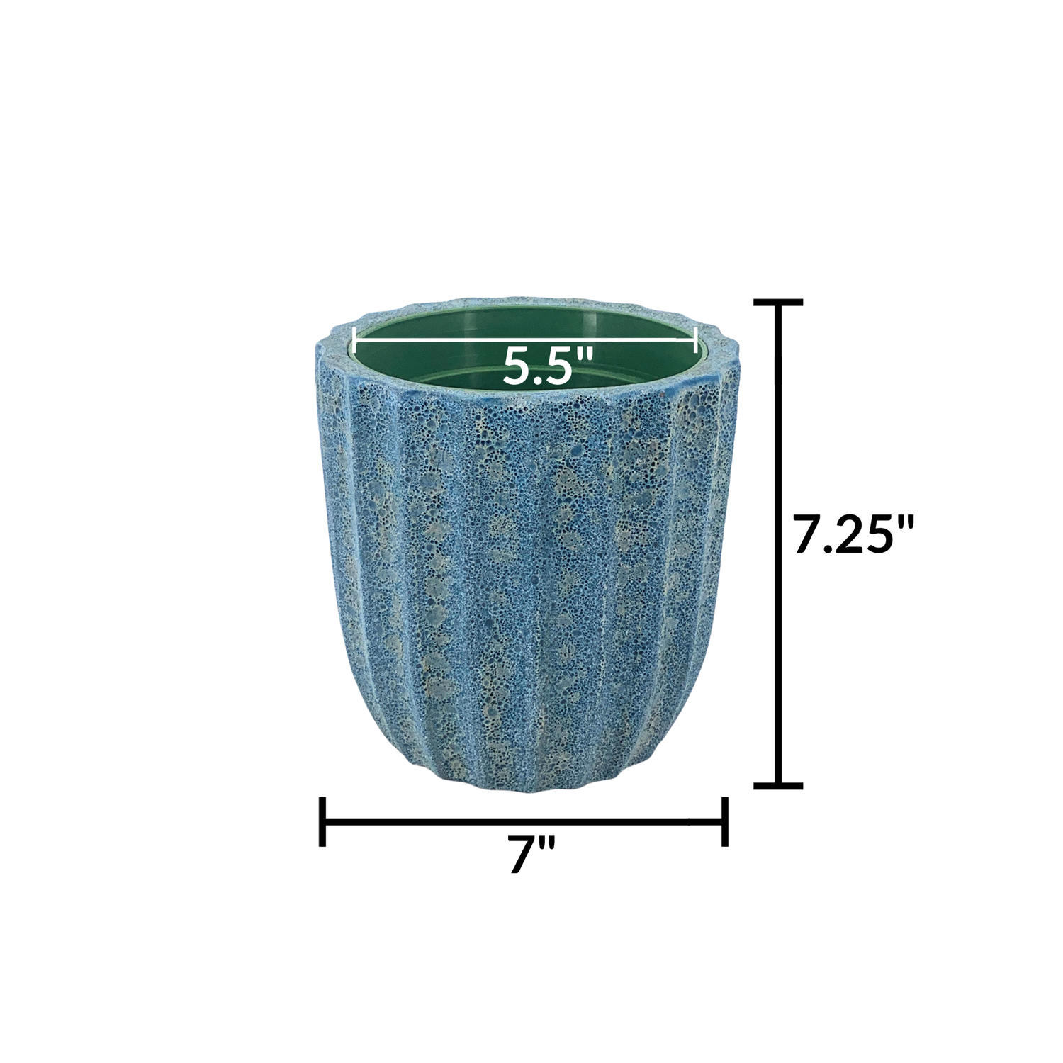 Atlantic Green Boiled Ribbed Ceramic Pot-in-a-Pot Planter