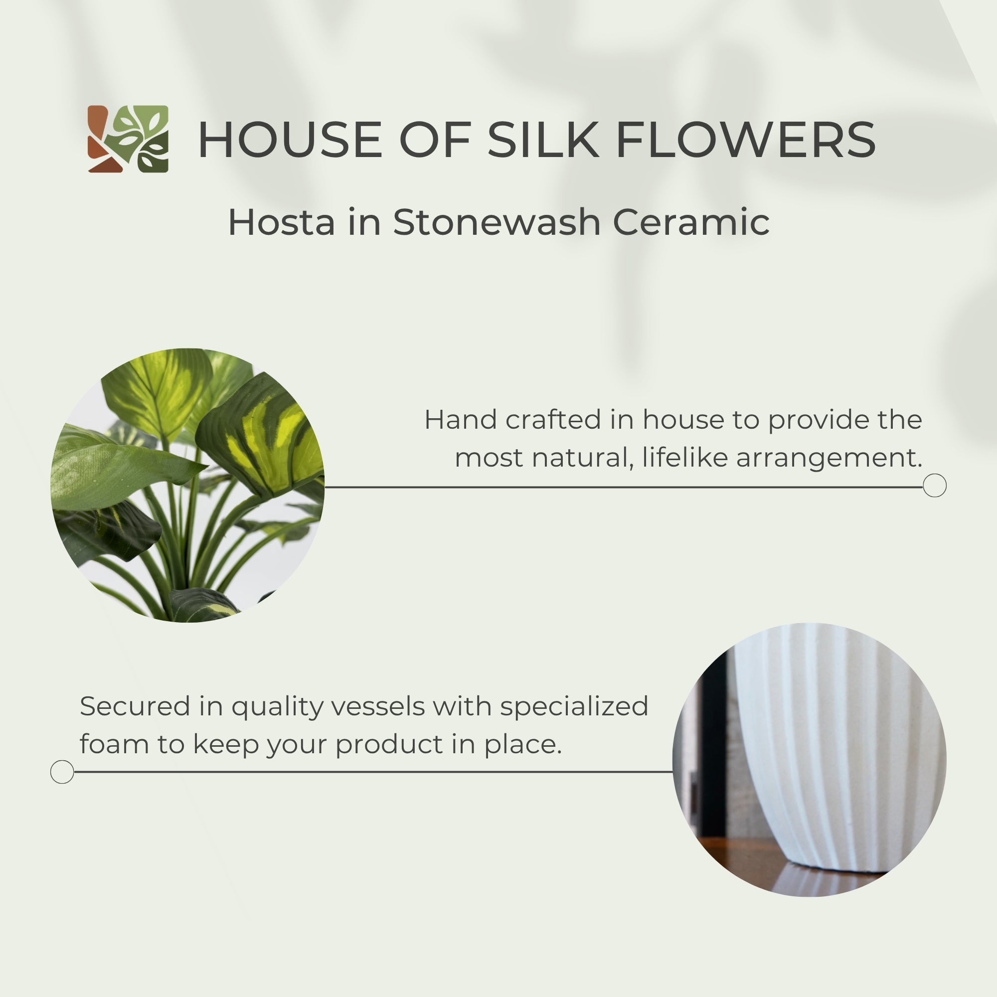 23" Faux Hosta in a Stone Wash White Tapered Ceramic