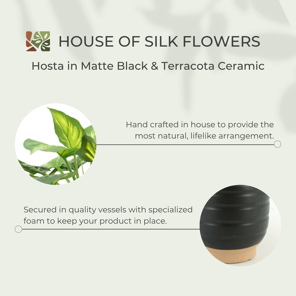 23" Faux Small Hosta in Matte Black and Terracota Ceramic