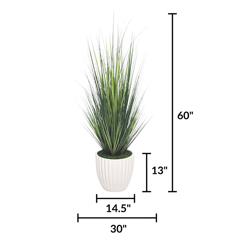 Faux grass in white glossy tapered ceramic by house of silk flowers  measurements