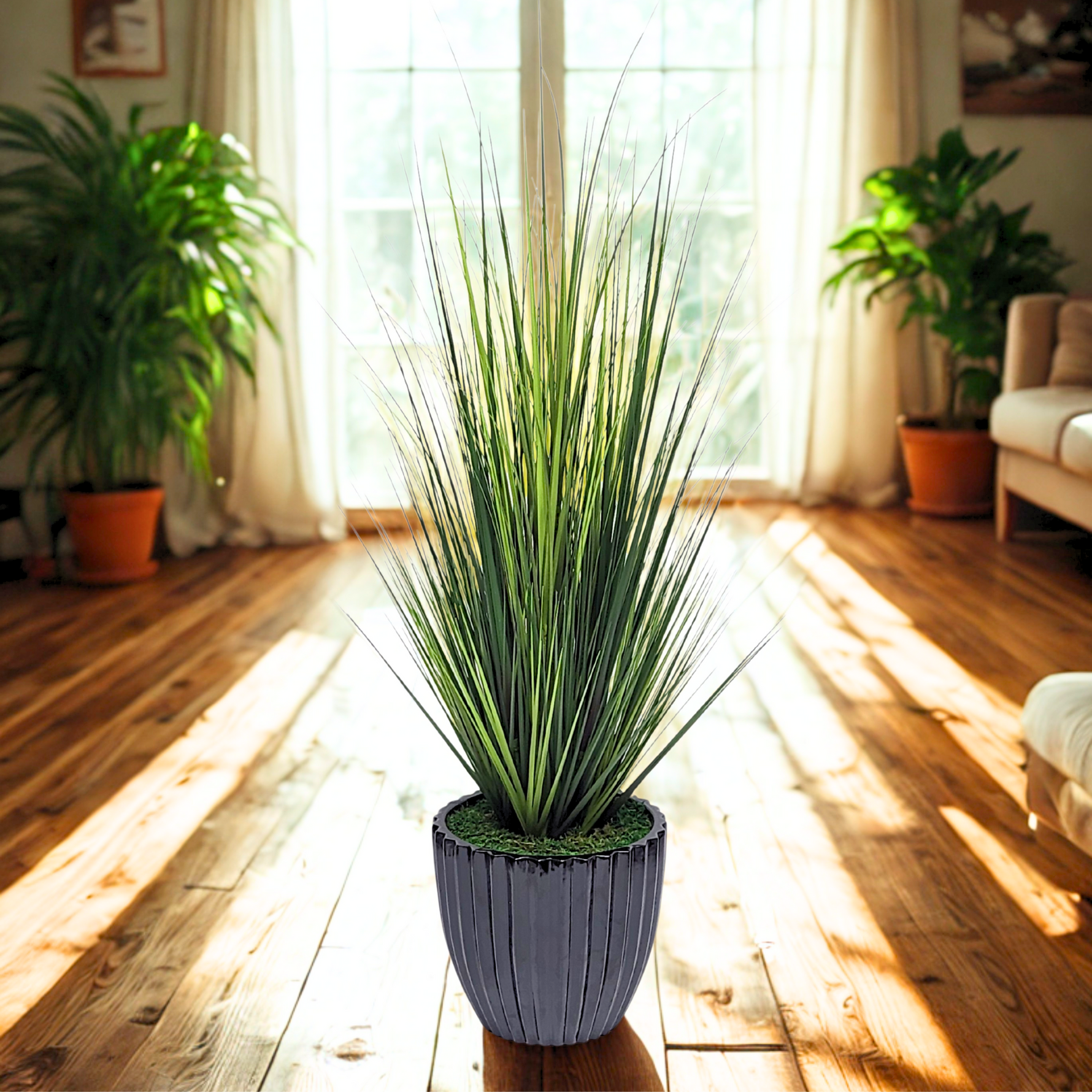 Faux grass in black glossy tapered ceramic by house of silk flowers  environment