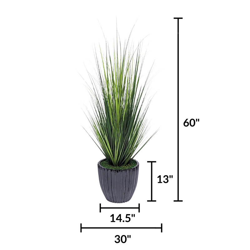 Faux grass in black glossy tapered ceramic by house of silk flowers  measurements