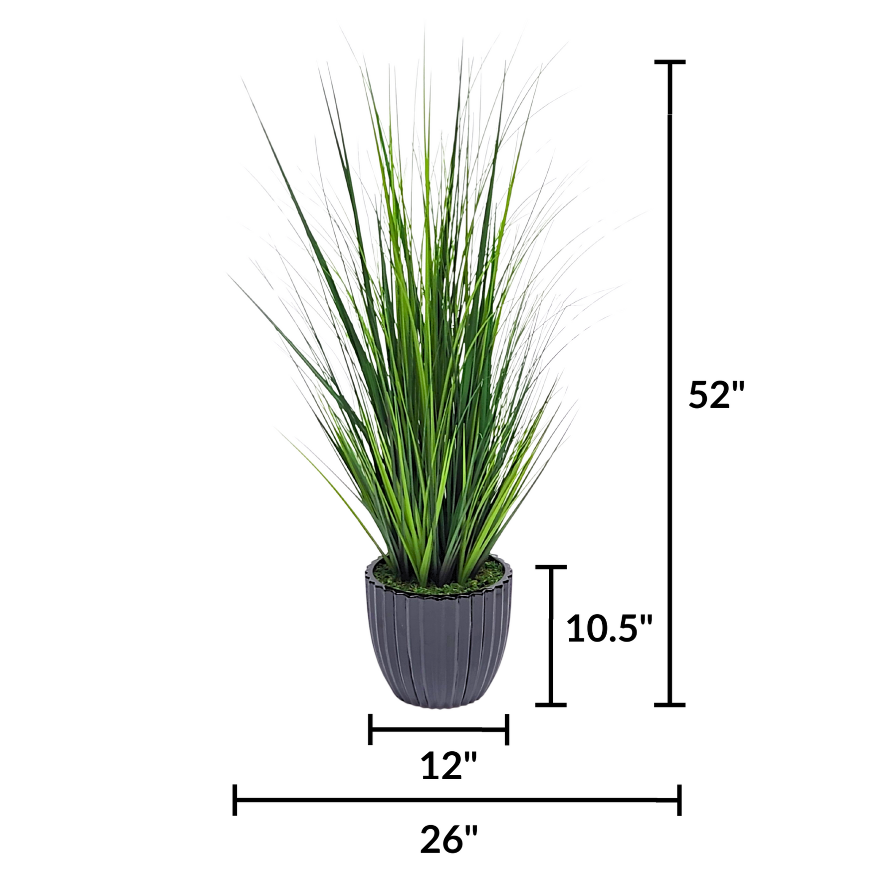 Faux grass in black glossy tapered ceramic by house of silk flowers  measurements