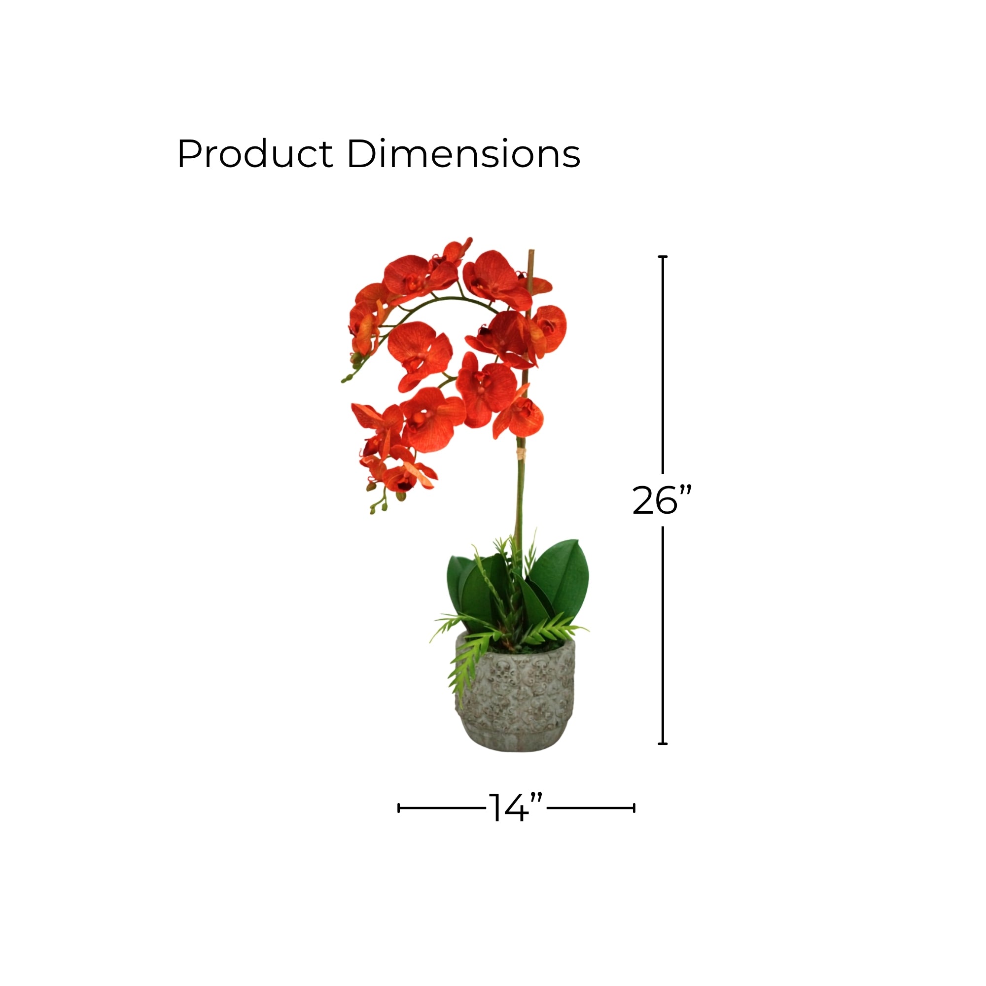 26" Faux Orange Orchid in Textured Gray Stone Pot