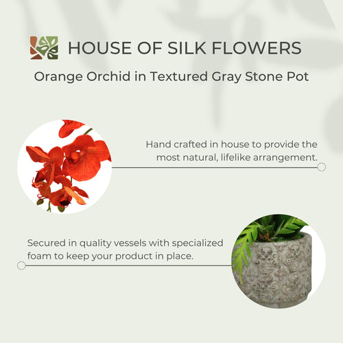 26" Faux Orange Orchid in Textured Gray Stone Pot