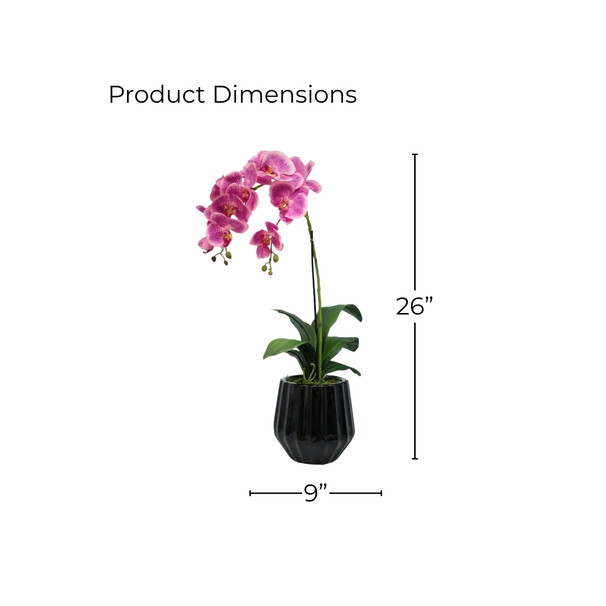 26" Light Purple Orchid in Glossy Black Ribbed Ceramic