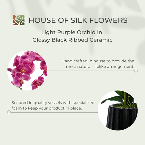26" Light Purple Orchid in Glossy Black Ribbed Ceramic
