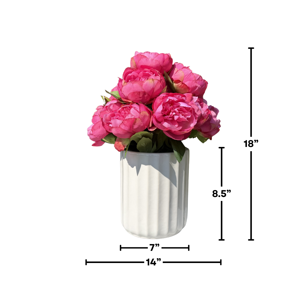 Faux Pink Peonies in Ceramic Cylinder Vessel