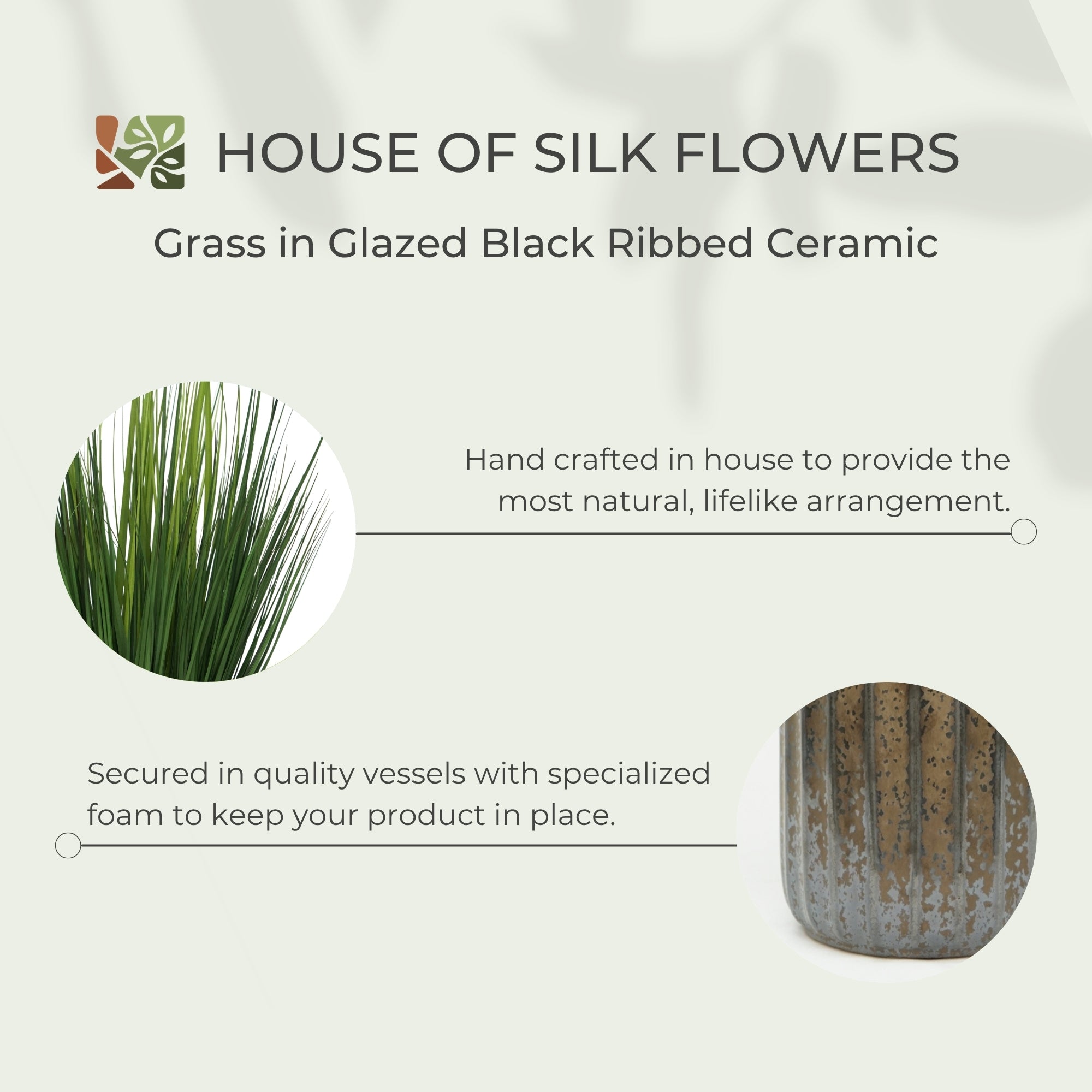 30" Grass in Glazed Black Ribbed Ceramic