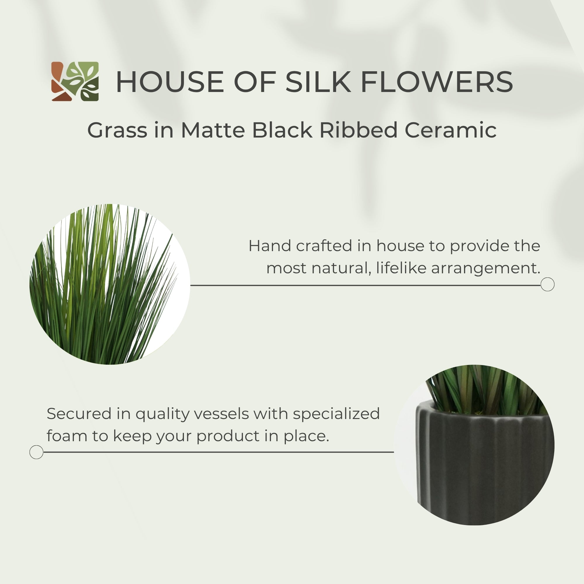 30" Grass in Matte Black Ribbed Tripod Ceramic