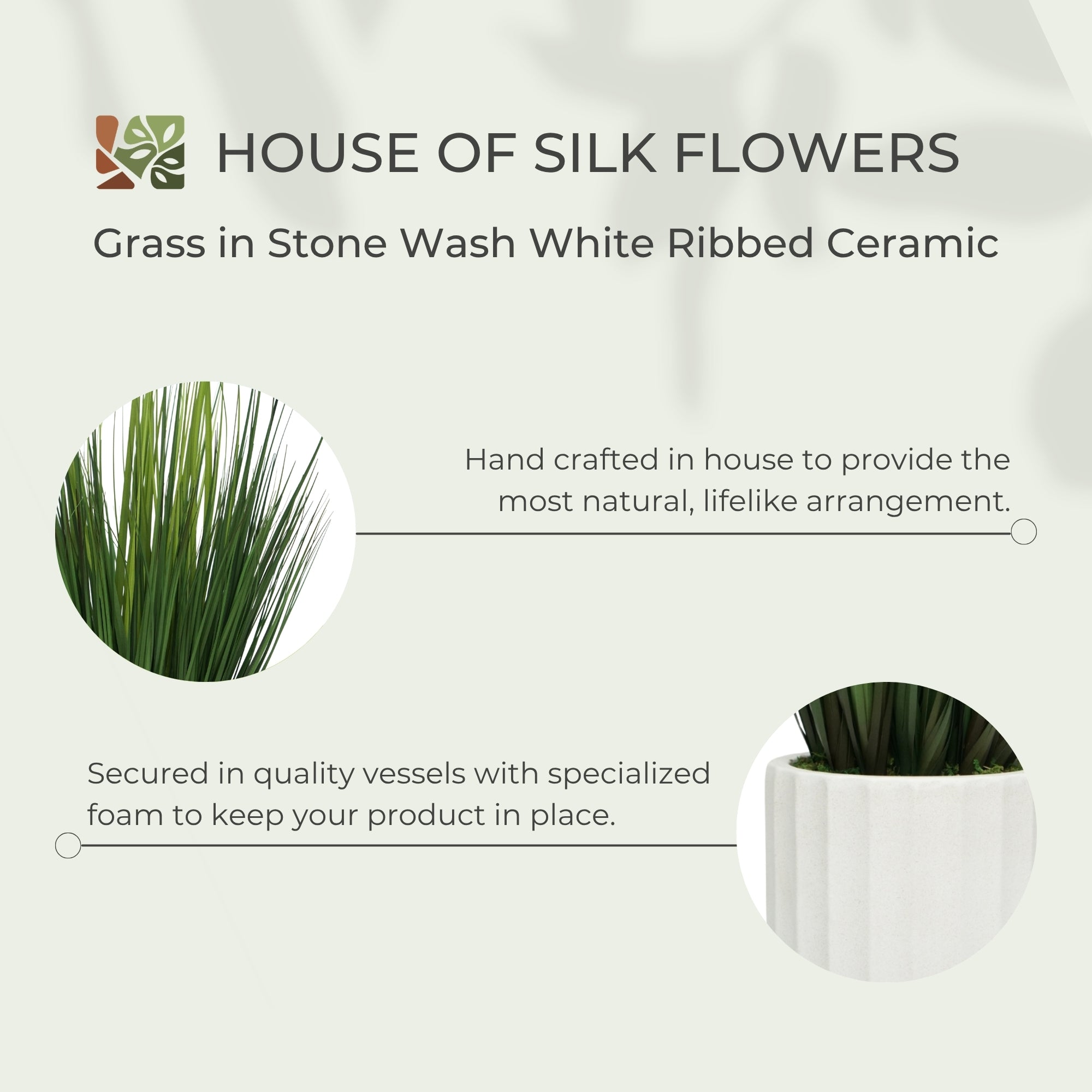 30" Grass in Stone Wash White Ribbed Tripod Ceramic