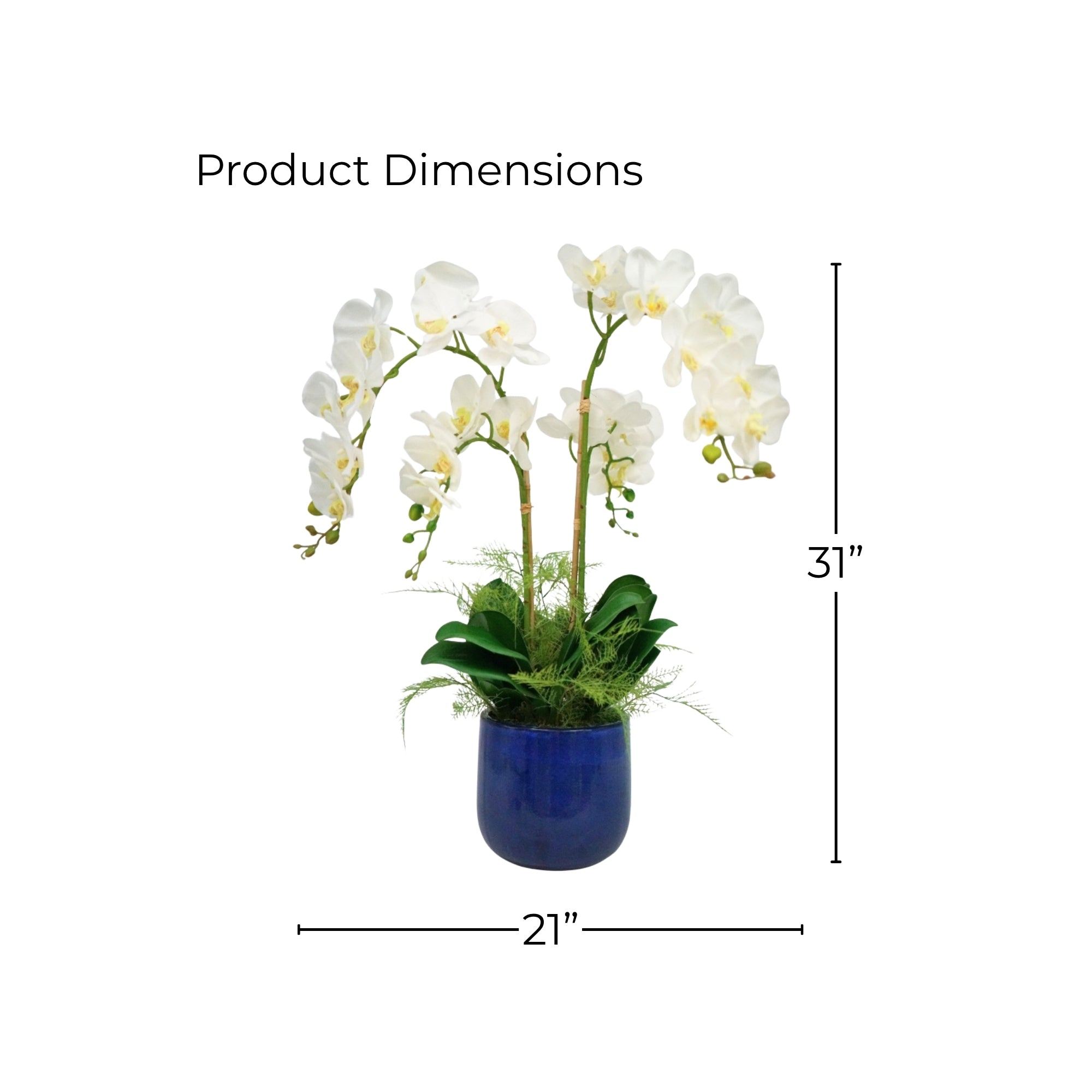 31" Faux White Orchid in Glossy Blue Ceramic