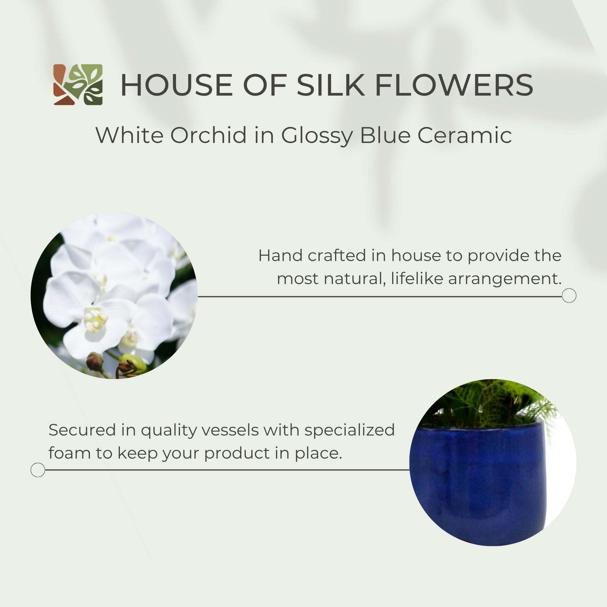 31" Faux White Orchid in Glossy Blue Ceramic