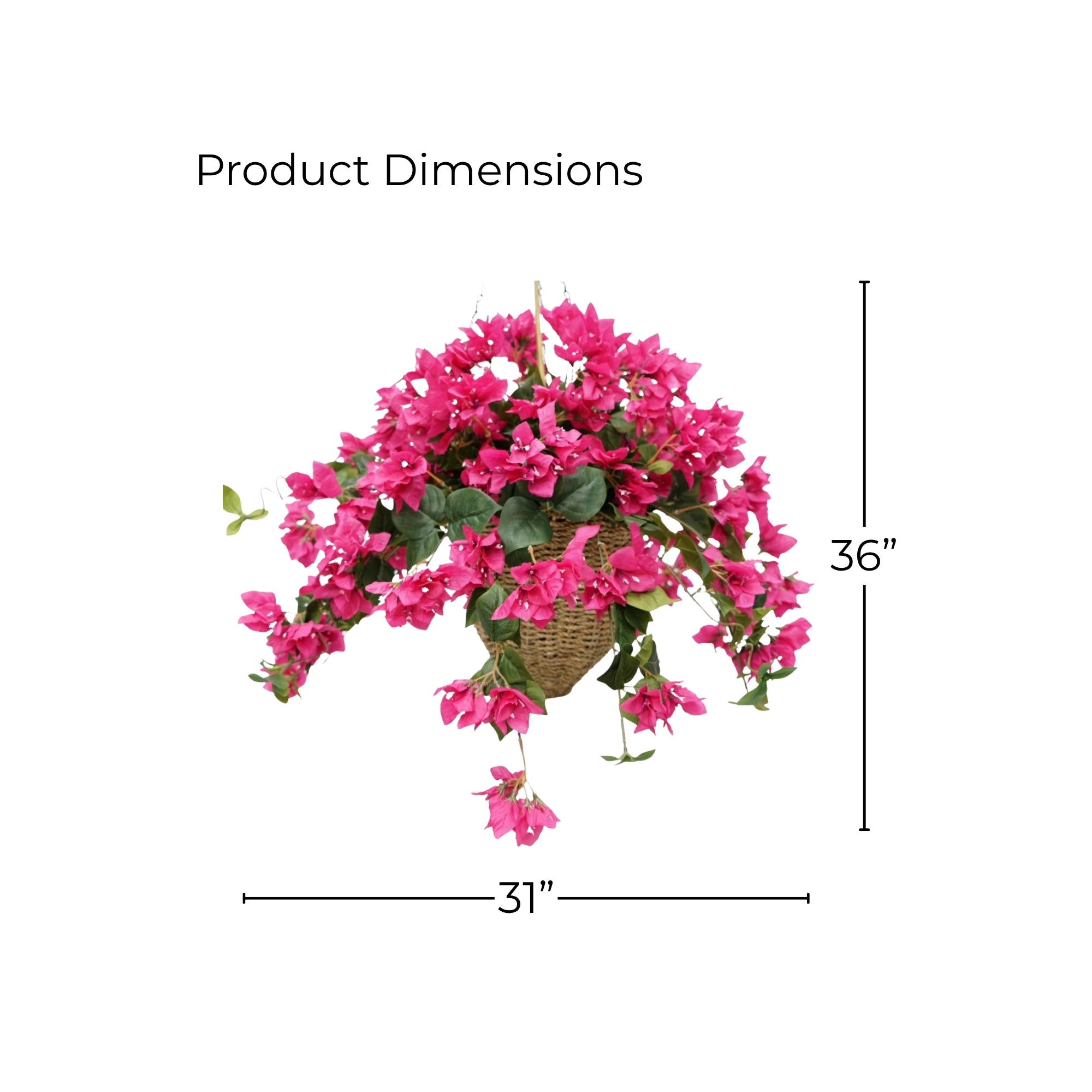 31" Fucshia Faux Bougainvillea in Seagrass Hanging Basket