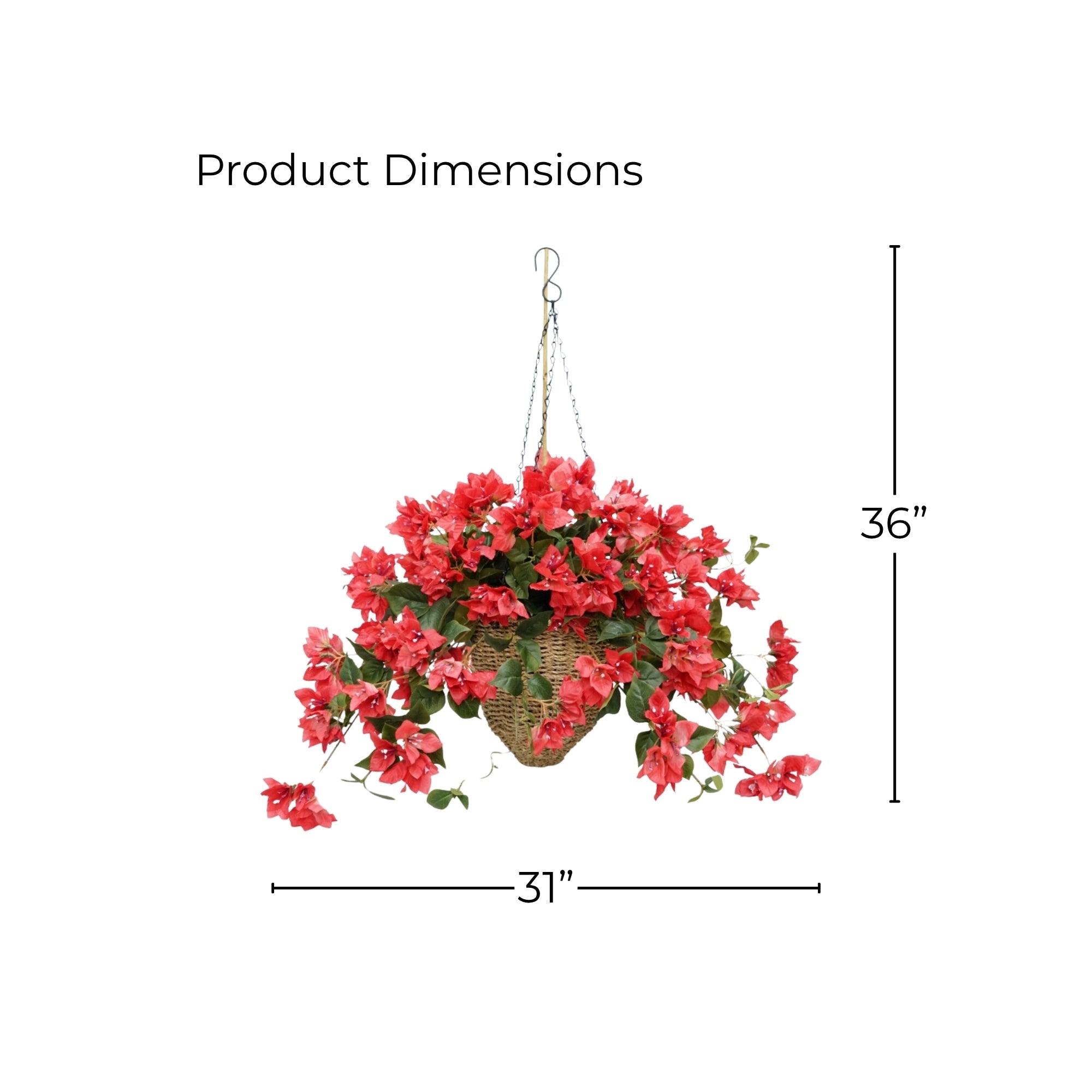 31" Watermelon Red Faux Bougainvillea in Seagrass Hanging Basket