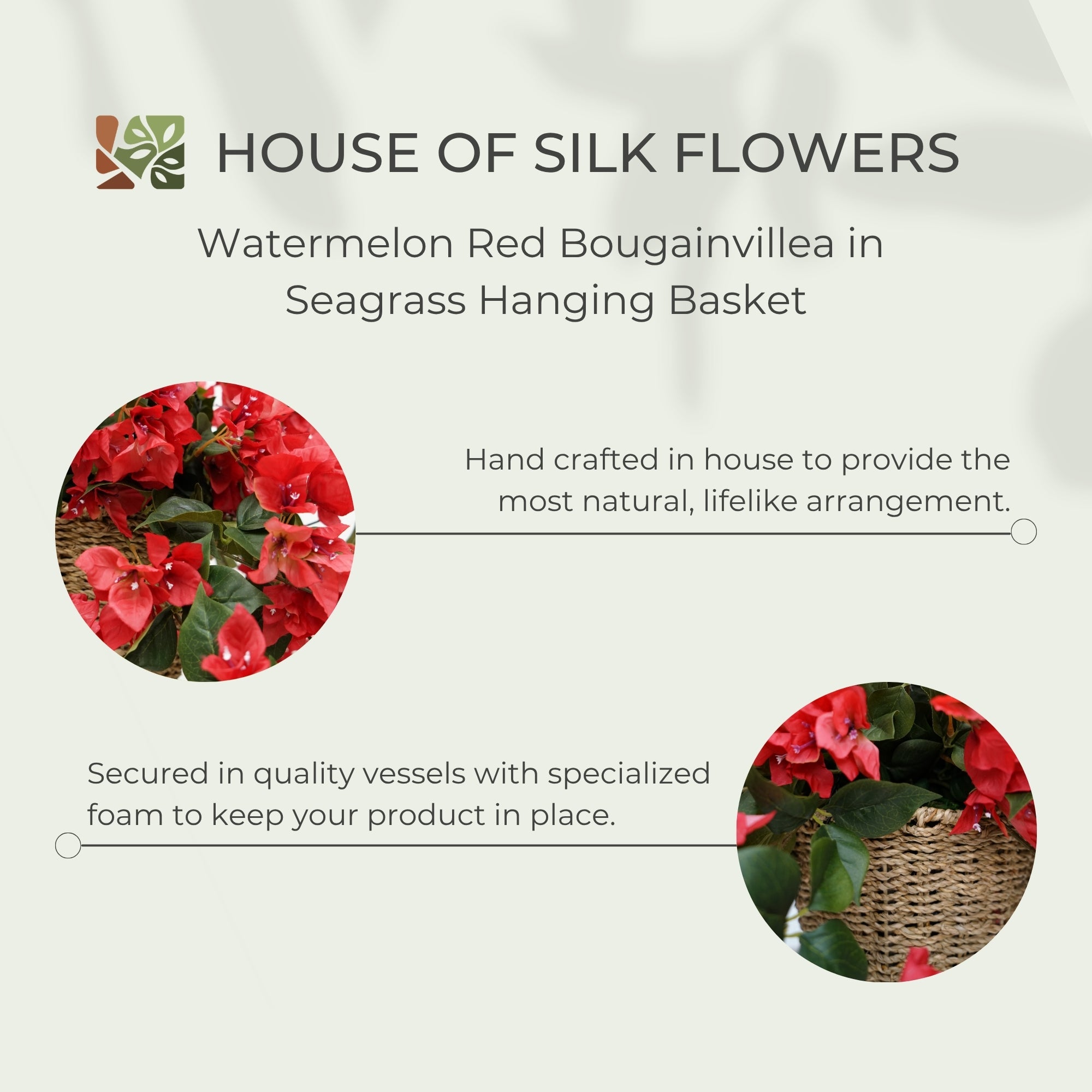 31" Watermelon Red Faux Bougainvillea in Seagrass Hanging Basket
