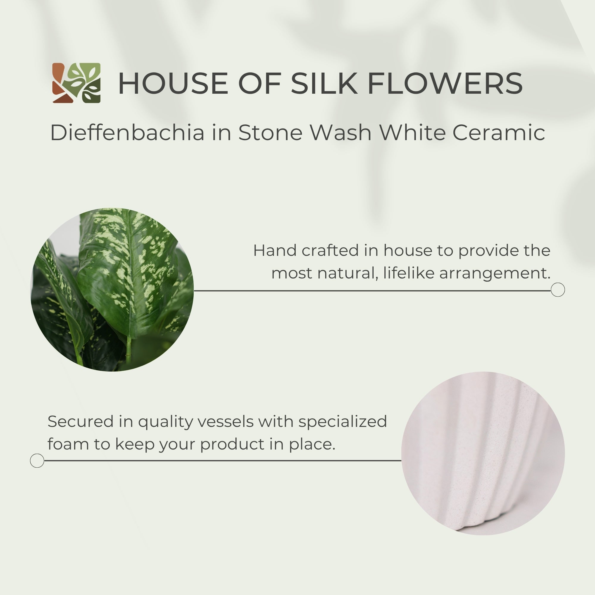32" Dieffenbachia in Stone Wash White Ceramic