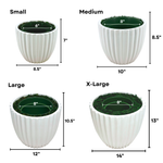 4-pane image of each ceramic container by size, with dimensions