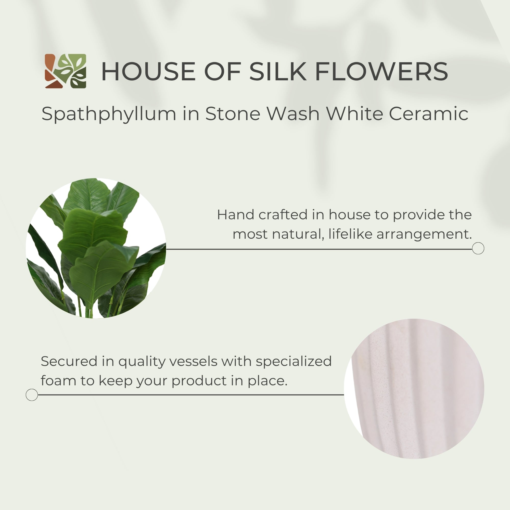38" Spathphyllum in Stone Wash White Ceramic
