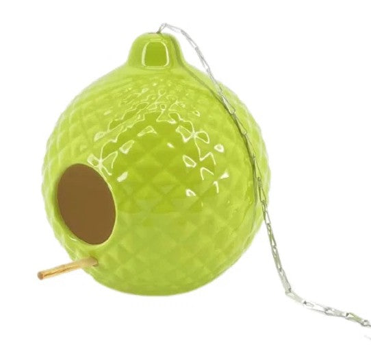Avocado Round Quilted Ceramic Birdhouse