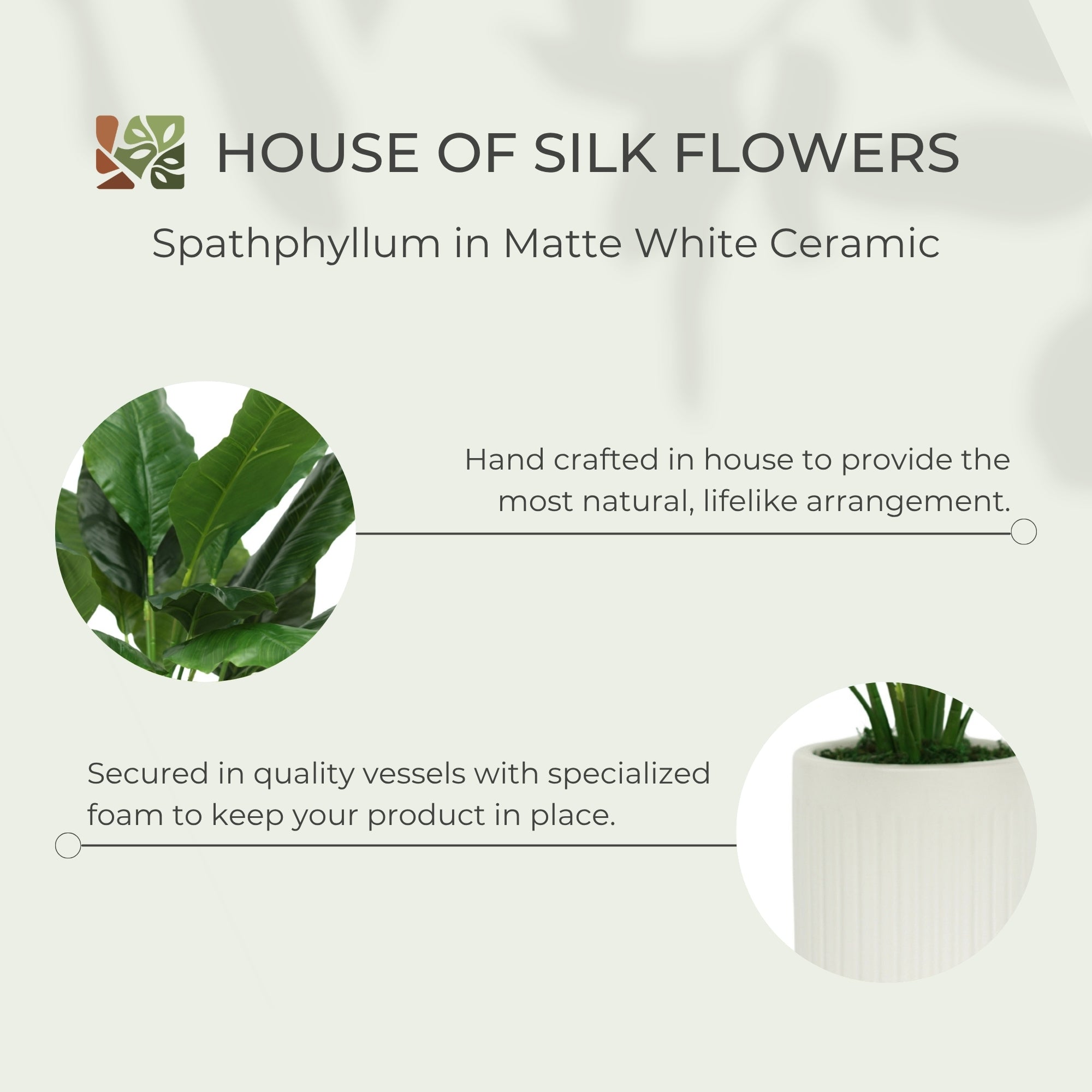 42" Spathphyllum in Matte White Ceramic